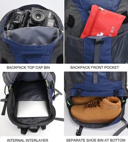 Miniatura 4 de Bseash Mochila de senderismo de 50 L, resistente al agua, ligera, mochila deportiva para deportes al aire libre, bolsa de viaje para camping, Azul