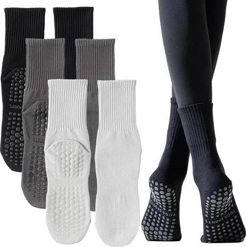 YFUNNLE Calcetines antideslizantes para yoga y pilates para mujer (3 pares), calcetines antideslizantes para yoga, hospital, pilates, barre Home