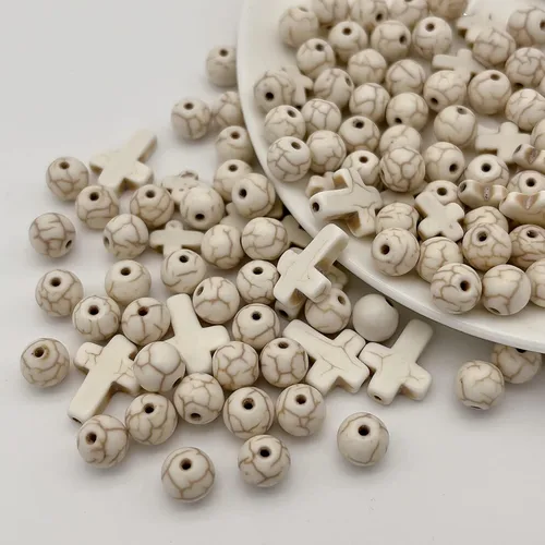 210 cuentas de piedra cruzada de piedra natural, cuentas de piedra natural, cuentas cruzadas de magnesita turquesa para fabricación de joyas y Blanco