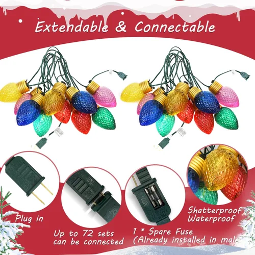 Miniatura 3 de Oviejo Luces de Navidad Jumbo de 16 pies para exteriores, luces LED gigantes multicolor C7 con 10 bombillas de luz LED de fresa, luz de Navidad