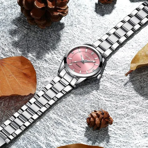 Miniatura 7 de CHENXI Reloj de pulsera de cuarzo para mujer, resistente al agua, de acero inoxidable, Blanco