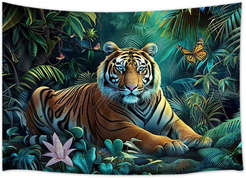 Miniatura 7 de MERCHR Tapiz de bosque natural, tapiz para colgar en la pared, diseño de animales de tigre, paisaje, paisaje, para dormitorio, sala de estar