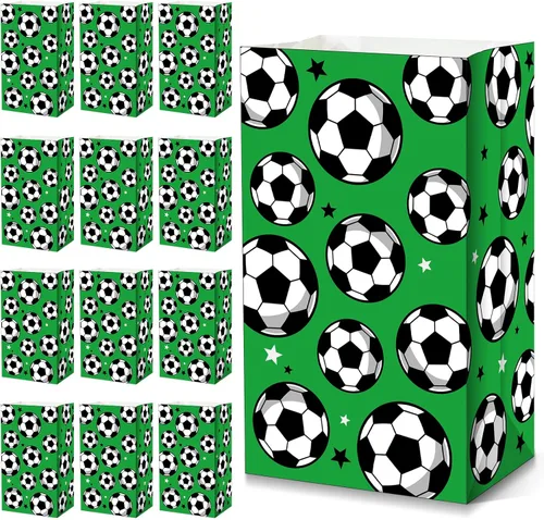 Blulu Paquete de 30 bolsas de papel para fiesta de fútbol, bolsas de dulces para golosinas, regalo para fiestas temáticas de fútbol (verde)