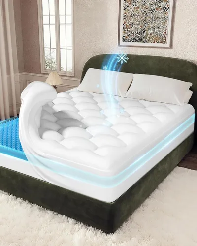 Miniatura 27 de OhGeni - Cubrecolchón de espuma viscoelástica de 2 pulgadas con funda, funda de cama suave con base antideslizante, mejorado con gel refrescante