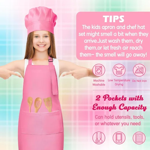 Miniatura 4 de Juego de delantal y sombrero de chef para niños, 6 piezas de delantal de cocina ajustable colorido para niñas y niños, juguete de simulación, regalo