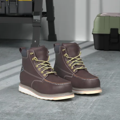 Miniatura 3 de HISEA NINGO Botas de trabajo para hombre, botas de acero y punta suave, 6 pulgadas, resistentes al agua, antideslizantes, zapatos de trabajo