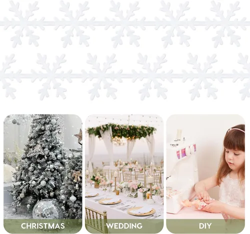 Miniatura 8 de BESTOYARD Cinta de copo de nieve de 16.4 pies con ribete de poliéster blanco para decoración de árbol de Navidad, cinta de vacaciones para envolver