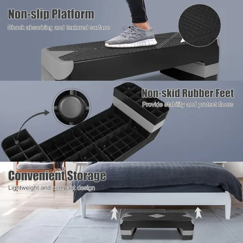 Miniatura 6 de Adjustable Exercise Workout Aerobic Stepper Step Platform Trainer Gris