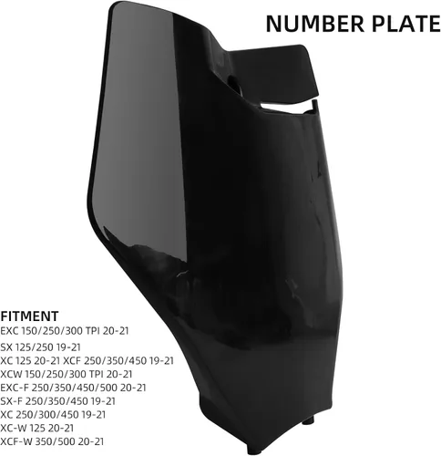 Miniatura 3 de Placa para matrícula frontal de motocicleta en negro, ABS de plástico, resistente, reemplazo universal para EXC 150/250/300 TPI 20-21 SX 125/250