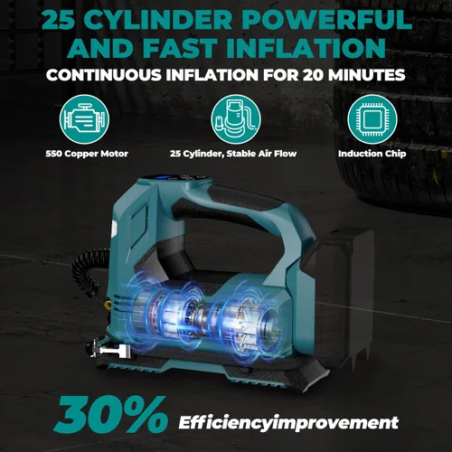 Miniatura 2 de Compresor de aire inalámbrico para inflador de neumáticos para batería Makita de 18V, bomba de aire portátil de 160PSI con luz LED, bomba de aire