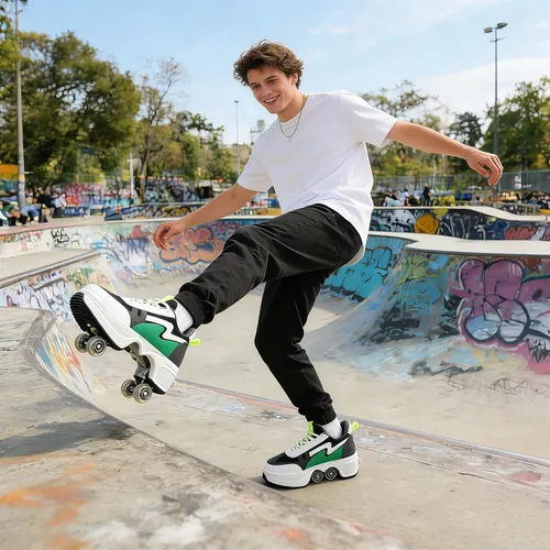 Miniatura 2 de Rueda de deformación de doble hilera Patines de ruedas 2 en 1 – Zapatos de senderismo automáticos invisibles con polea extraíble para patinaje