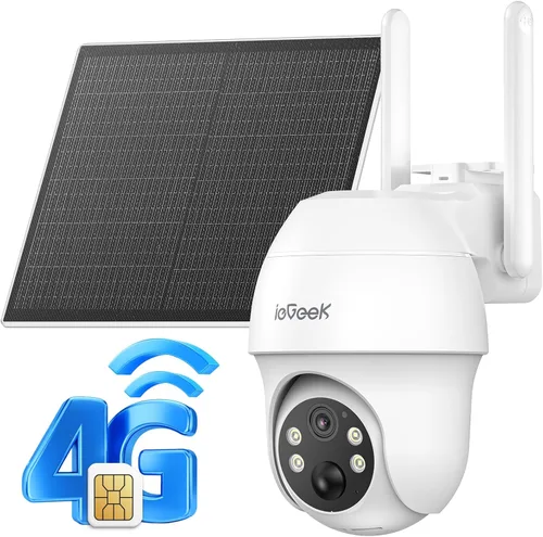 ieGeek Cámara de seguridad celular 4G LTE inalámbrica para exteriores, sin WiFi, cámaras alimentadas por batería con panel solar, visión nocturna a
