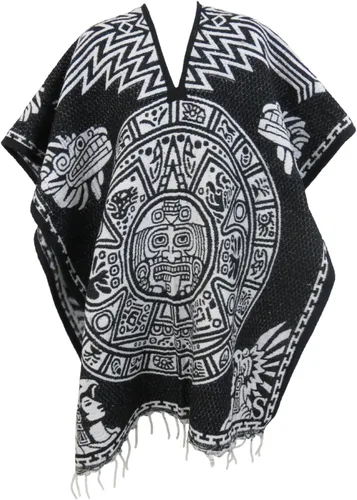 Poncho mexicano azteca para hombres y mujeres Manta reversible Cobija para fiestas, exteriores, senderismo y campamento