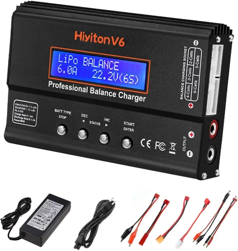 Cargador de batería Lipo, cargador y descargador equilibrado 1S-6S, batería Lipo Li-ion NiMH NiCD Li-Fe de 1-6S con conector Tamiya XT60 Deans