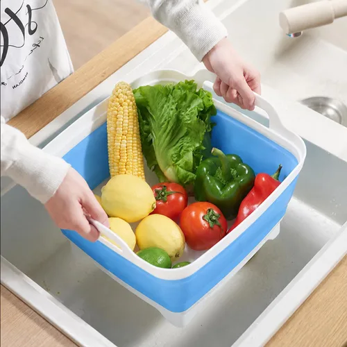 Miniatura 9 de Lavaplatos plegable de 2.4 galones (9L) con tapón de drenaje, para exteriores, multiuso, ahorro de espacio, bandeja de almacenamiento de cocina