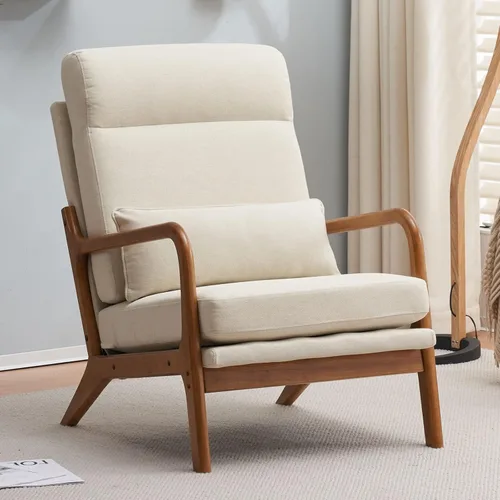 Miniatura 13 de Silla decorativa para sala de estar, sillón tapizado moderno de mediados de siglo con almohada, sillón de lectura, cómoda silla decorativa para Gris