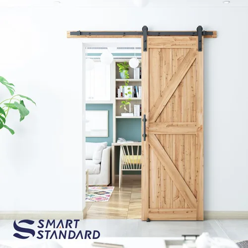 Miniatura 5 de SMARTSTANDARD Kit de herrajes para puerta corrediza de granero resistente de 5.5 pies, color negro