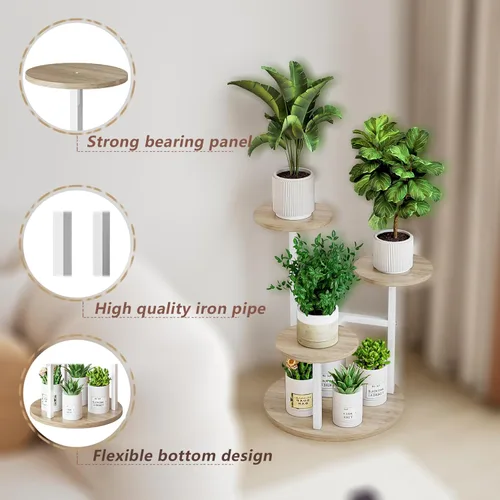 Miniatura 5 de INGIORDAR Soporte para plantas de interior de 4 niveles con 5 estantes para macetas múltiples para patio, jardín, balcón, sala de estar, esquina