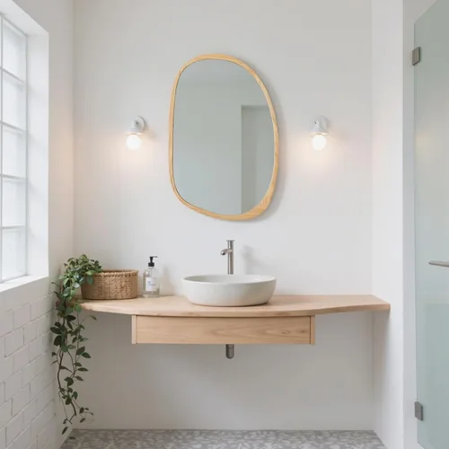 Miniatura 6 de sawsile Espejo de pared irregular, de madera natural, asimétrico, de 20 x 30 pulgadas, moderno espejo orgánico para baño, dormitorio, sala de estar