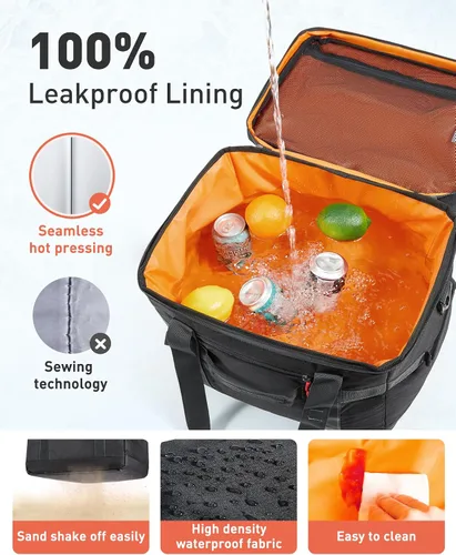 Miniatura 3 de TOURIT Lonchera térmica con lados blandos 48/60 latas gran bolsa de almuerzo plegable, caja de hielo, 8.4/10.6 galones enfriadores sin fugas y Negro