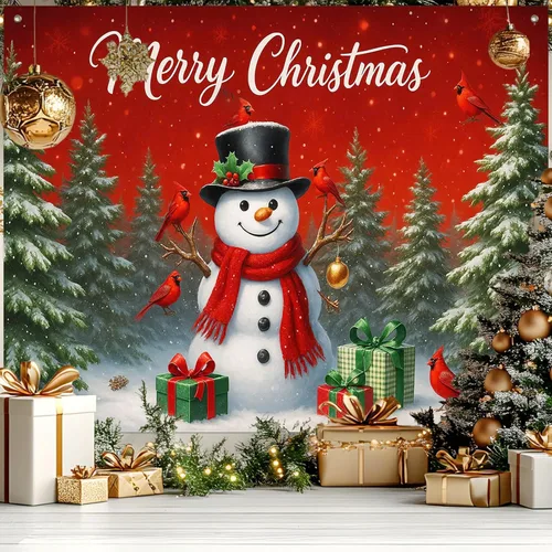 Miniatura 16 de HOMETITUTE Pancarta de Navidad de Papá Noel 8 x 6 pies Lista de Regalos Telón de Fondo Fiesta Navideña Fondo Árbol Muñeco de Nieve Bicicleta