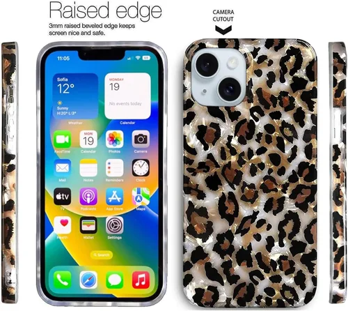 Miniatura 6 de J.west Funda compatible con iPhone 14 Plus, lujosa funda de silicona suave con estampado de leopardo translúcido translúcido y vintage para niñas