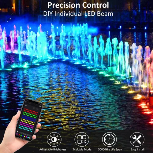 Miniatura 4 de T-SUN Luces de estanque de colores con aplicación y control remoto – Luces LED brillantes sumergibles bajo el agua, IP68 impermeable foco de paisaje