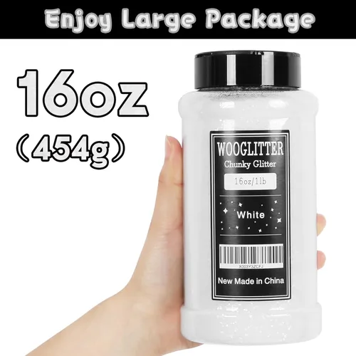 Miniatura 2 de Purpurina blanca gruesa, 16 onzas (1 libra), a granel para manualidades, manicura, vasos, slime cosmético y decoración de festivales Blanco