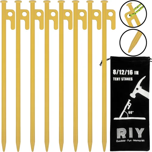 Miniatura 9 de Paquete de 8 estacas de tienda de campaña resistentes de 12 pulgadas de acero para acampar irrompibles e inflexibles Amarillo