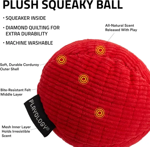 Miniatura 2 de Playology Juguetes para Perros Pelota de Peluche Chirriante para Perros Juguete Mediano con Aroma a Carne – Fácil de Limpiar y Hecho
