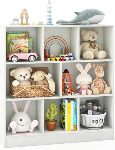 Miniatura 13 de Costzon 7-Cube Bookshelf for Kids, Wooden Toy Storage Organizer w/ 2 Anti-Toppling Kits, 3 Tier Open Shelves & Non-Slip Foot Pads, Montessori Toy