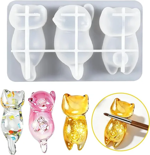Molde de resina para gatos, moldes de soporte para pinceles de escritura, moldes de silicona epoxi 3D, lindos moldes de fundición de adornos de
