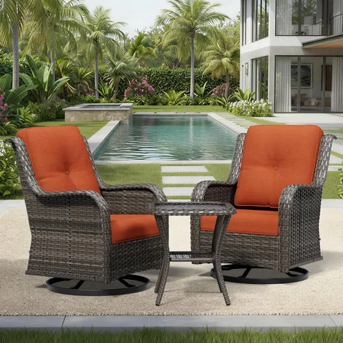 Miniatura 172 de Joyside Juego de sillas de mimbre para patio, juego de 3 piezas de mimbre para exteriores con 2 sillas reposabrazos y 1 mesa auxiliar para terraza