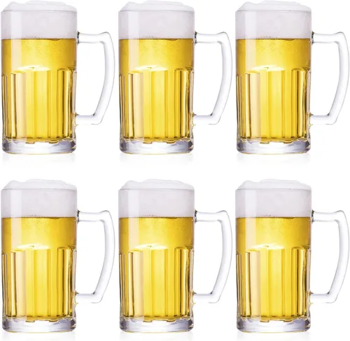 Miniatura 8 de Paquete de 2 tazas de cerveza pesadas, vasos de cerveza grandes con asa, jarras de vidrio de 14 onzas, juego de vasos de cerveza clásicos