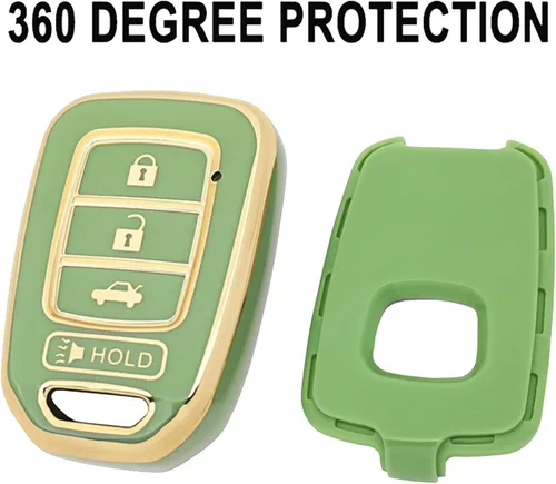 Miniatura 3 de Funda protectora para llavero de Honda Accord Civic CR-V HR-V, con soporte para llavero, cubierta protectora de entrada sin llaves, accesorios Verde