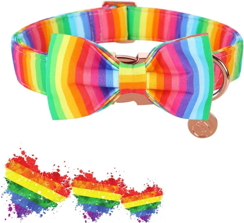 Miniatura 3 de DOGWONG Collar de perro arcoíris con bonito lazo para el Mes del Orgullo LGBT - Collar ajustable y cómodo para perros grandes, medianos y pequeños