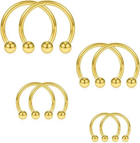 Miniatura 4 de SCERRING 8 piezas de acero inoxidable 16G nariz tabique herradura arete ceja septum labio hélix tragus piercing anillo 0.236-0.472 in
