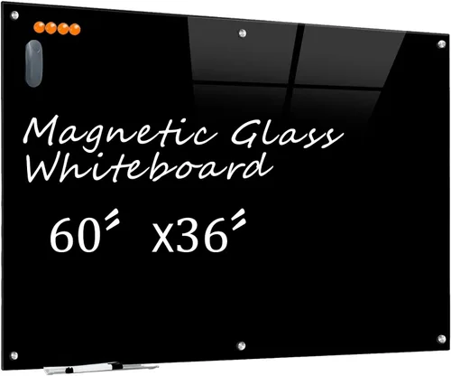 Miniatura 12 de KIZZBY Pizarra de Vidrio Negro de Borrado en Seco - Pizarra Magnética Negra para Pared, 48"x36" Pizarra Blanca Grande Sin Marco para Oficina, Hogar