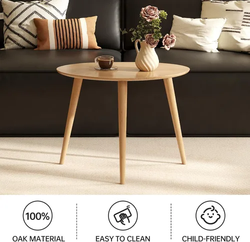 Miniatura 3 de Mesa de café ovalada pequeña, mesa auxiliar moderna de mediados de siglo de 25.6 pulgadas para sala de estar, mesa central 100% madera de roble