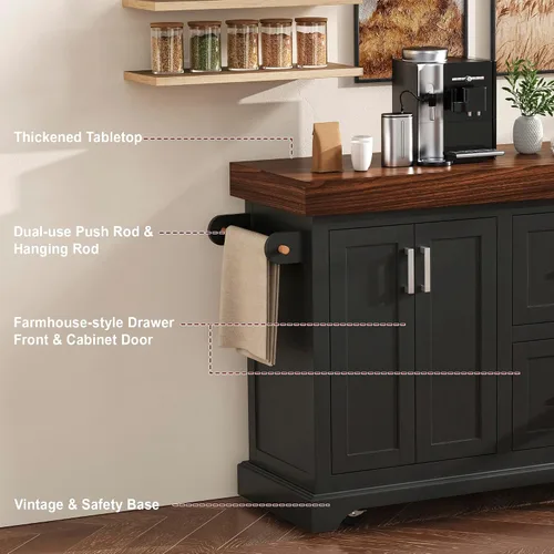 Miniatura 4 de LUMISOL Carrito de cocina con 2 cajones extra grandes, estante para especias y toallas, isla de cocina con escritorio de 3.5 pulgadas de grosor