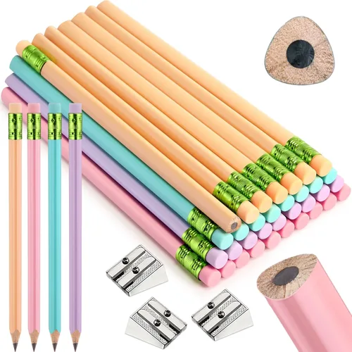 Miniatura 10 de Fainne 48 Lápices Gruesos Jumbo Grandes Gruesos Largos y 3 Sacapuntas para Niños Principiantes Preescolares Jardín de Infantes Suministros