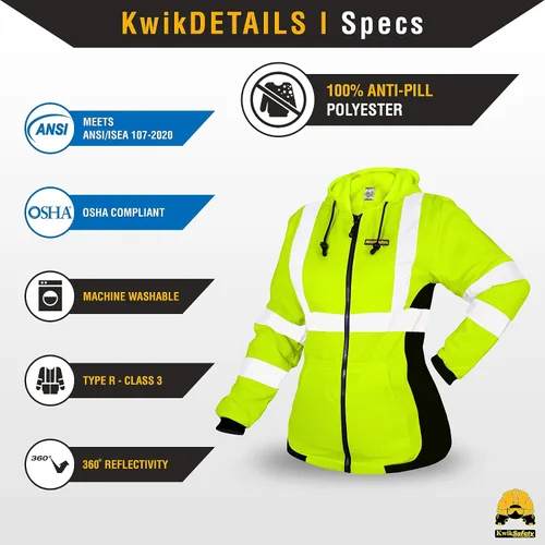 Miniatura 5 de KwikSafety - Charlotte, NC - Sudadera con capucha de seguridad de forro polar para mujer Chaqueta de seguridad Hi Vis para mujer Chaqueta ligera