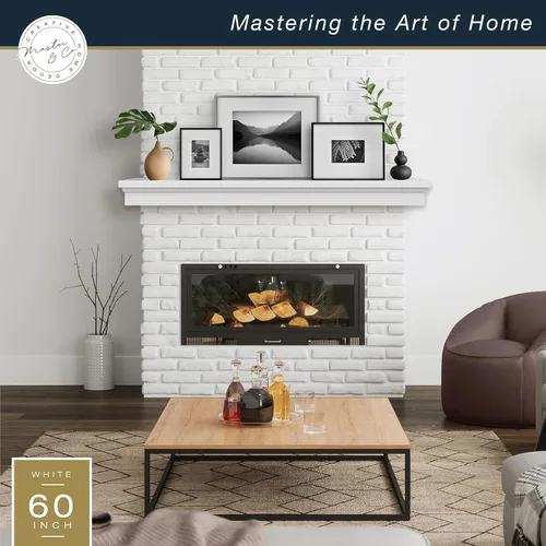 Miniatura 3 de MCS Repisa de 60 pulgadas, Master & Co Repisa de chimenea flotante de madera maciza con acabado blanco, estante flotante largo para sala de estar