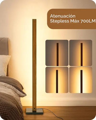 Miniatura 3 de EDISHINE Lámpara de pie moderna de mediados de siglo con control remoto, lámpara de esquina LED de madera regulable, iluminación de ambiente Marrón
