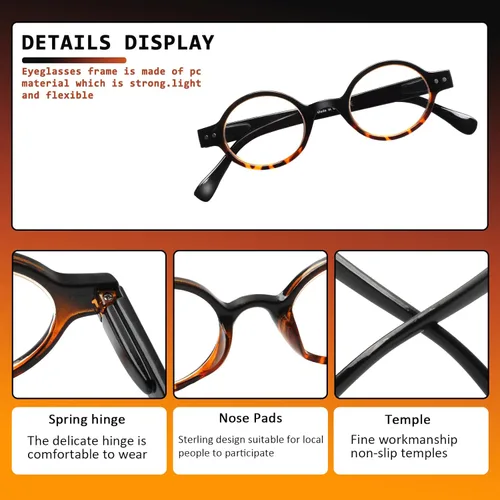 Miniatura 3 de Joschoo - Paquete de 5 gafas de lectura retro redondas, mini y pequeñas, cómodas para mujeres y hombres (5 mix-2, 1.0)