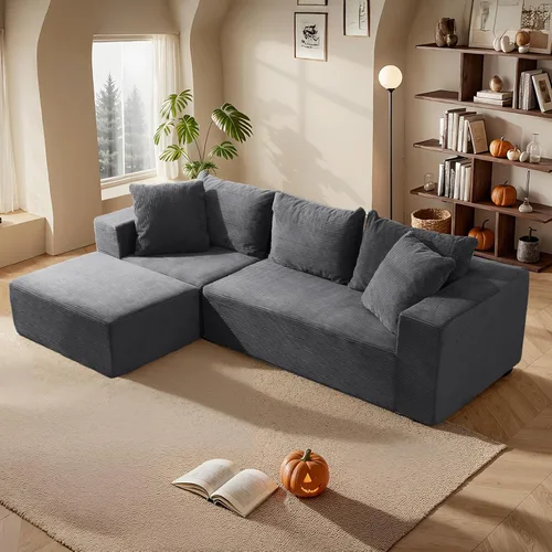 Miniatura 10 de Sofá modular seccional, sofá deshuesado en forma de L de 108 pulgadas con asiento profundo, sofá nube de pana para sala de estar, dormitorio,