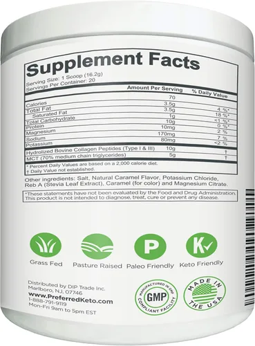 Miniatura 6 de Proteína de colágeno Keto en polvo con aceite MCT, apto para dieta cetogénica y paleo, péptidos de colágeno hidrolizados criados con pasto puro