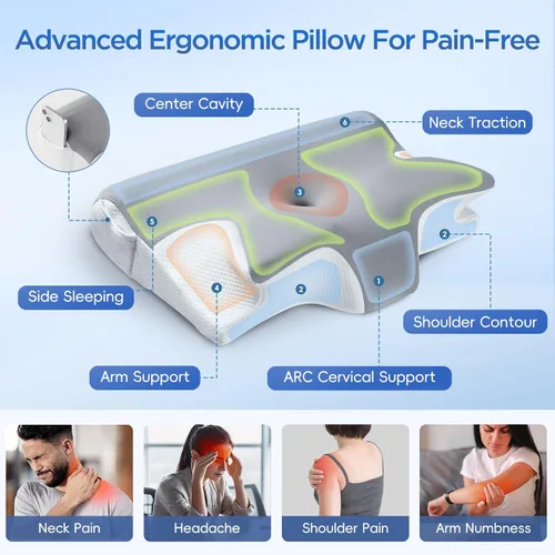 Miniatura 3 de Almohada cervical eficaz para aliviar el dolor para dormir, almohadas de espuma viscoelástica para apoyo del cuello, almohada lateral de contorno