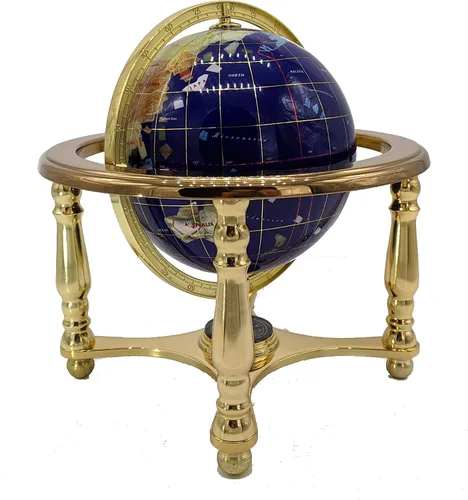 Miniatura 2 de Globo de piedra preciosa de lapislázuli azul de 10 pulgadas de alto con soporte dorado de 4 patas