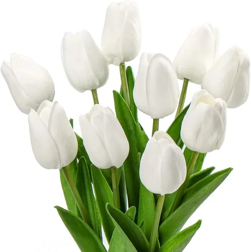 Miniatura 12 de 20 tulipanes artificiales mixcolor de tacto real, flores falsas para el día de la madre, 13.5 pulgadas, tulipanes sintéticos, flores artificiales a